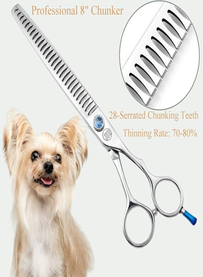 Moontay Professional Dog Grooming Straight, Curved, Thinning/Blending/Chunking Scissors Kit, JP-440C Stainless Steel Pet Cat Hair Cutting/Trimming Shears, Silver (8" (28-Serrated Tooth)) - Image 2